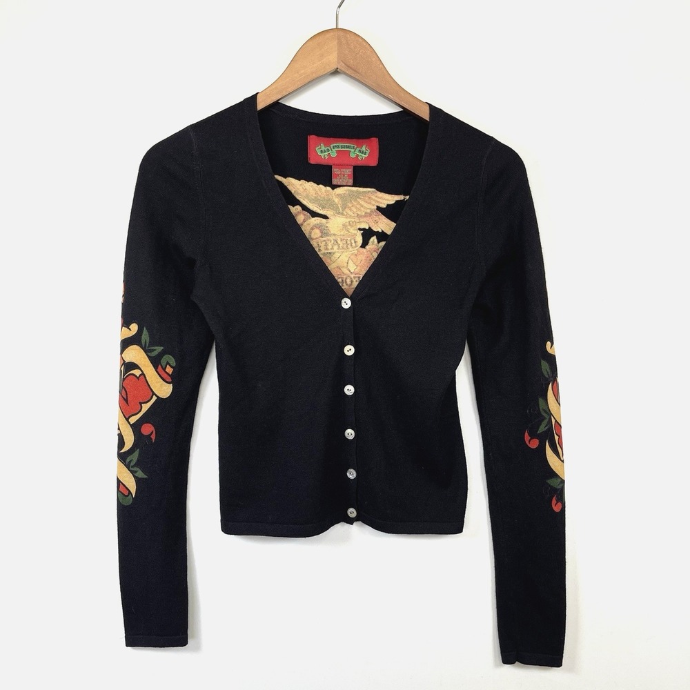 RARE A&G  Amal Guessous Cashmere Cardigan Size M Death Before Dishonor Y2K READ